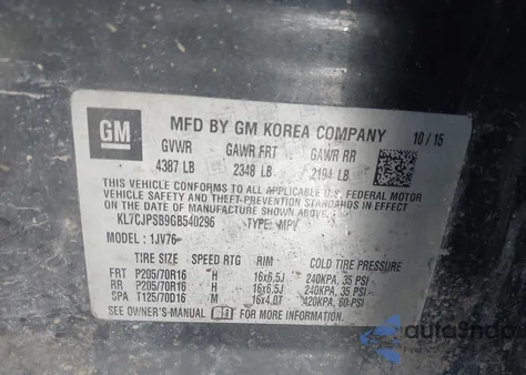 2016 Chevrolet Trax Lt from USA, damaged, VIN KL7CJPSB9GB540296